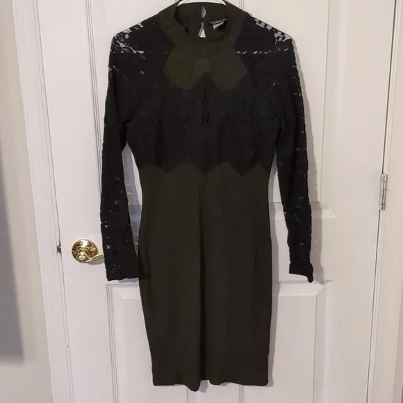 Women's Venus Black lace and olive green dress size S